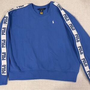 Polo by Ralph Lauren Blue Crewneck Sweater with Logo Sleeves